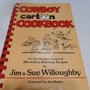 Vtg Cowboy Cartoon autographed Cookbook Jim & Sue Willoughby load of recipes 📘
